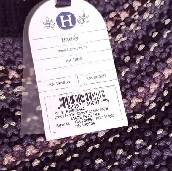 NWT Hatley Chelsie Sweater Charcoal Chevron Blue - Picture 7 of 14